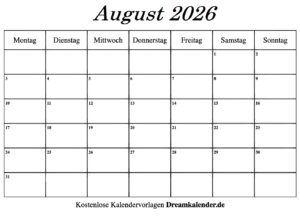 August 2026 Kalender