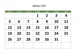 Kalender Oktober 2026 Vorlage