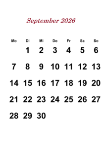 Kalenderblatt September 2026