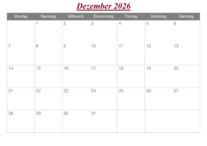 Dezember 2026 Kalender