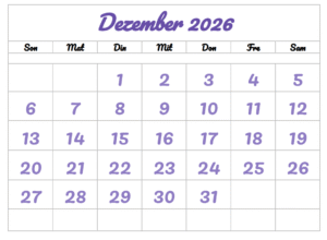 Kalender Dezember 2026 Ausdrucken