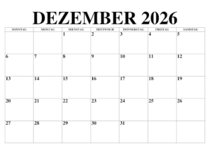 Kalender Dezember 2026 Drucken
