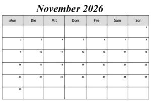 November 2026 Feiertags Kalender