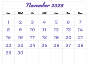 November 2026 Kalender Ausdrucken