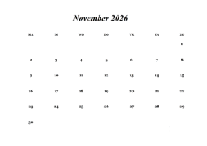 November 2026 Kalender Drucken