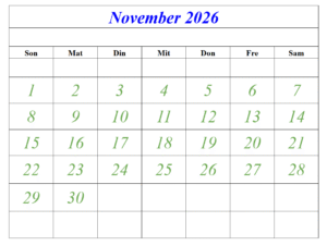 November 2026 Kalender Vorlage