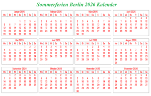 Sommerferien 2026 Berlin Kalender PDF