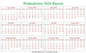 Winter Schulferien Bayern 2026 Kalender