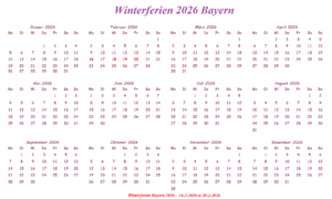 Winterferien Kalender 2026 Bayern
