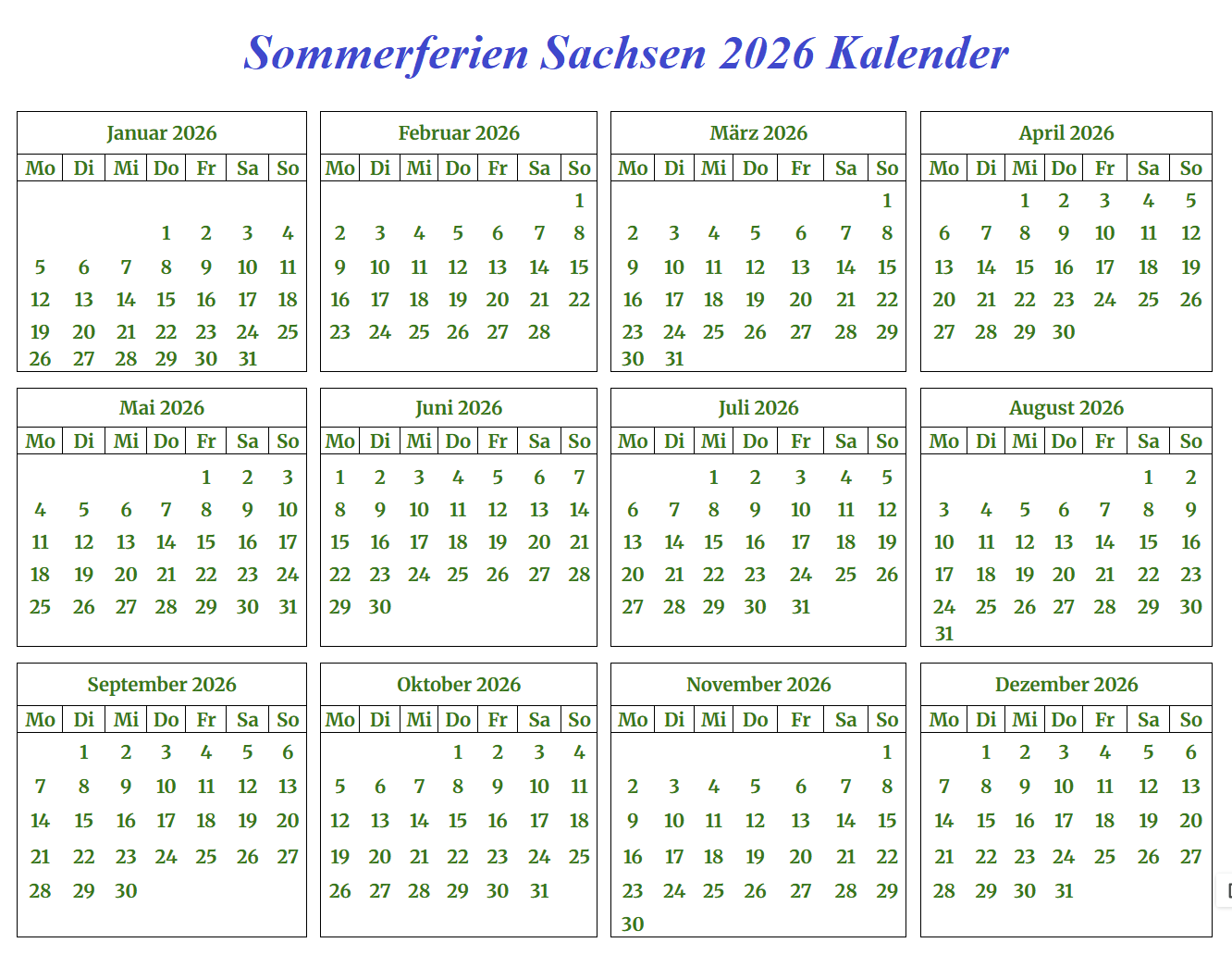 Sommerferien Saarland 2026 Kalender