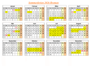 Bremen 2026 Kalender Zum Ausdrucken