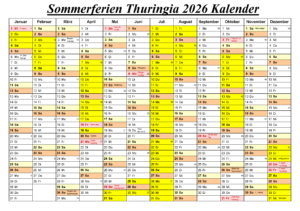 Feiertagen 2026 Thuringia Kalender