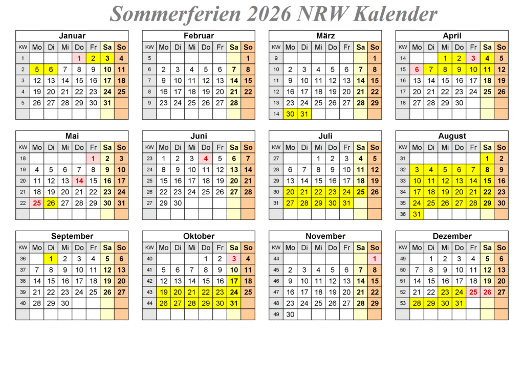 NRW 2026 Kalender Zum Ausdrucken | The Beste Kalender