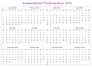 Niedersachsen 2026 Kalender Zum Ausdrucken