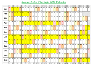 Thuringia 2026 Kalender Zum Ausdrucken